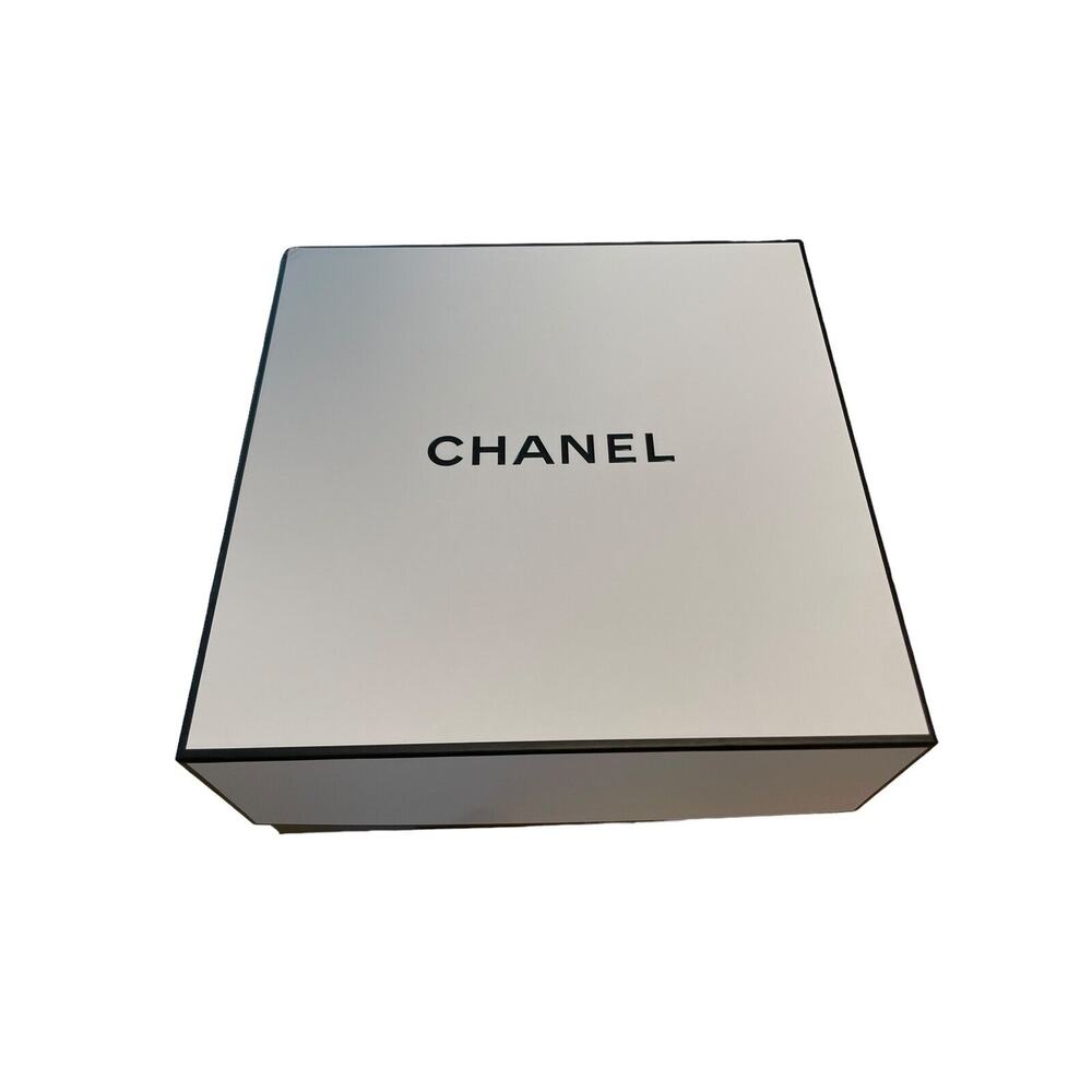 Chanel Gift Box‎ Storage Square 8.5” x 8.5” x 3.5” White Black Logo Cardboard